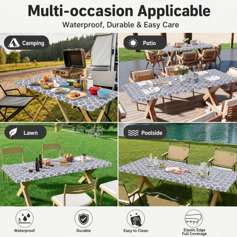 Outdoor Camping Folding Table - 직사각형 테이블보 커버, 폴리에스터 탄성 피팅