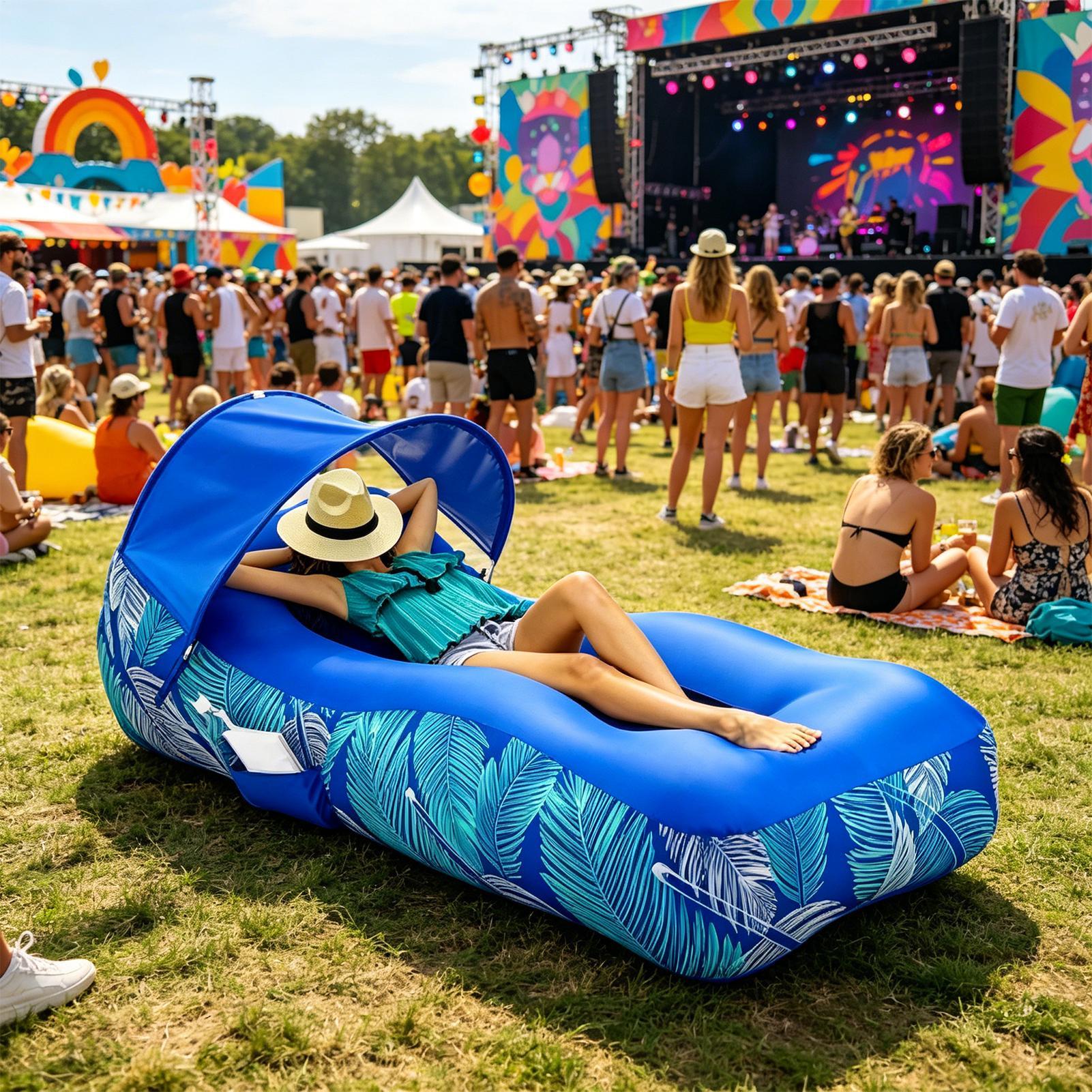 Outdoor Camping Couch - 차양막이 있는 휴대용 에어 소파, 캠핑,