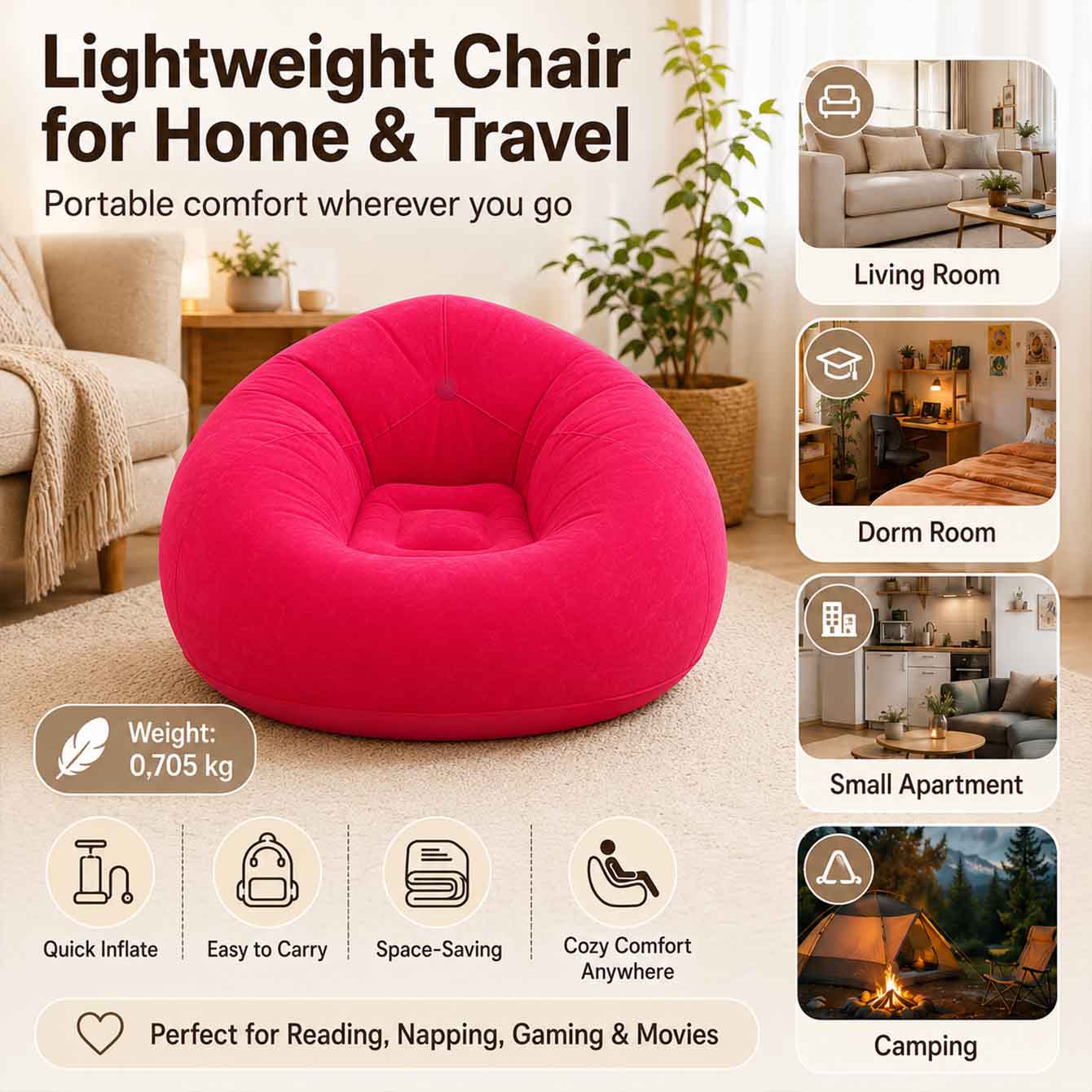 1PC 에어 빈백 의자 야외용 풍선 캠핑 의자 에어 라 - Outdoor Camping Couch 리뷰 및 가격