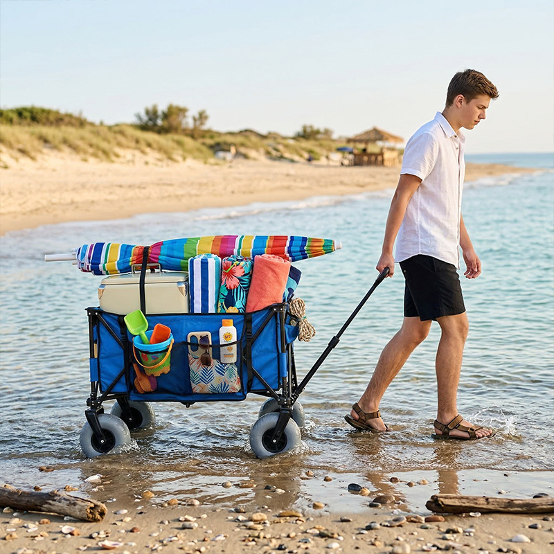 접이식 금속 비치 웨건, 빠른 분리형 회전식 풍선 바퀴 - Outdoor Camping Folding Table 리뷰 및 가격